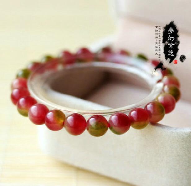 Natural Watermelon Chalcedony Bracelet - Two-Color Crystal Bracelet