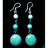 S925 Sterling Silver Turquoise Dangle Earrings Fine Jewelry