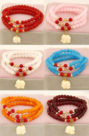 Ethnic Elephant Pendant Red Beads Bracelet Women Accessories Wholesale