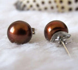 8-10mm Brown Shell Pearl Silver Stud Earrings