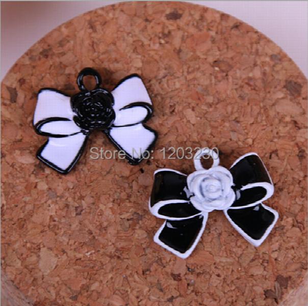 Alloy Drop Oil Bow&rose Flowers 50pcs White/black Charms Phone/key Chain