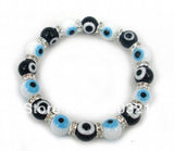10mm Evil Eye Bracelet with Glass Beads and Crystal Spacer