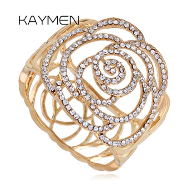 Rose Flower Statement Cuff Bracelet for Women Wedding Costume Jewelry