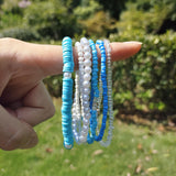 Pearl & Clay Beads Stretch Bracelet Boho 6pcs/set