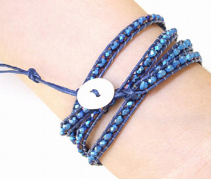 Crystal Faceted Wrap Bracelet Bangle Woven Button Jewelry