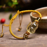 Yellow Crystal Bead Bracelet with Fox Charm for Women