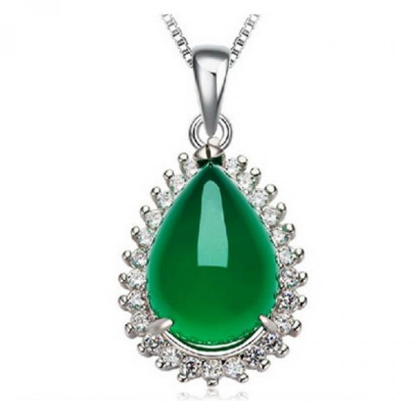 925 Silver Women's Necklace Green Corundum Pendants Jade Medulla