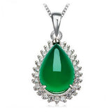 925 Silver Women's Necklace Green Corundum Pendants Jade Medulla