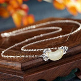 Hetian Jade Oval Pendant Plum S925 Sterling Silver Inlaid with Clavicle Chain