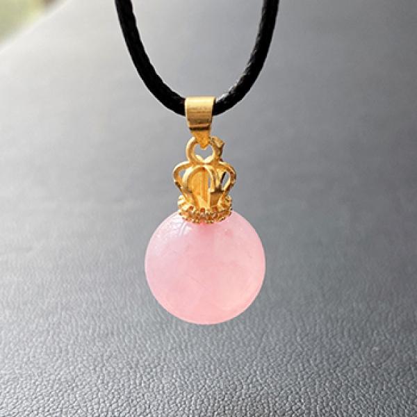 Pink Crystal Pendant Quartz Crown Necklace for Women
