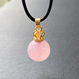 Pink Crystal Pendant Quartz Crown Necklace for Women