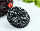 2pcs Natural Green Stone Jade Carved Dragon Phoenix Pendant Necklace