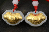 Hetian Jade + 18K Inlaid Lock Pendant + Rope Necklace