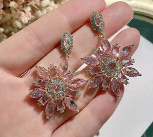 S925 Silver Petal Zircon Crystal Earrings DIY Accessories