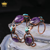 Antique Bronze Copper Cuff Bangle with Natural Crystal Stones