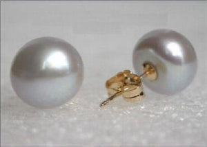 AAA 10-11mm Akoya Gray Pearl Earrings 14K Yellow