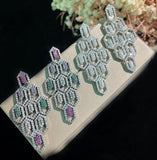 S925 Sterling Silver Hexagonal Hollow Diamond Zircon Crystal Earrings DIY