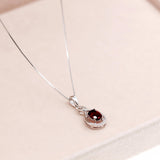Garnet Pendant Necklace, 925 Silver, January Birthstone Gemstone Jewelry