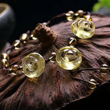 Yellow & Crystal Anklets Caved Flowers Hand Weave Anklet Jewelry