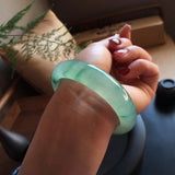 Zheru Jewelry Natural Burmese Jade Ice Light Two-Tone Bracelet 54-64mm