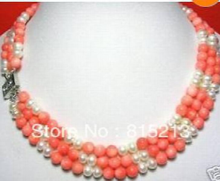6-7mm Freshwater Pearl Pink Coral Necklace