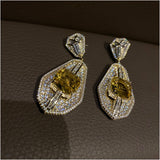 Yellow Diamond Wheat Earrings Square Crystal