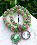 Pink & Green Sorority Charm Bracelet Set