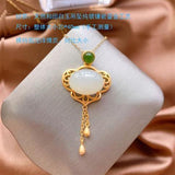 Hetian Jade Fimbrilla Ruyi Necklace S925 Sterling Silver Pendant Inlaid