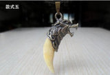 Tibetan Copper Alloy Inlay Real Fang Amulet Pendant Necklace