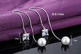 Long Square Zircon 925 Sterling Silver Earrings For Women