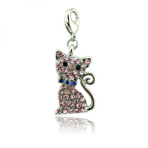 12Pcs/Lot Lobster Clasp Charms Mix Dangle Pink Rhinestone Animal Pendants