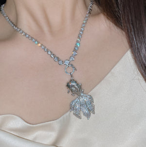 Goldfish Pendant Necklace with Red Corundum Zirconium Diamond