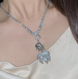 Goldfish Pendant Necklace with Red Corundum Zirconium Diamond