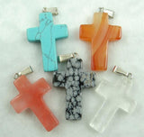 Natural Stone Crystal Charms Cross Pendants for Jewelry Making