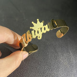 Name Bangle Crown Steel Cuff Bracelet Letters Women Gift