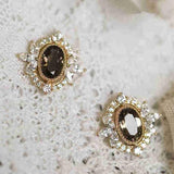 925 Silver Round Zircon Stud Earrings 14K for Women