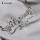 DOREMI Name Necklace Zircon Crystal Bling Pendant Stainless Steel Nameplate