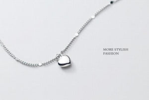 925 Sterling Silver Heart Pendant Coin Chain Necklace