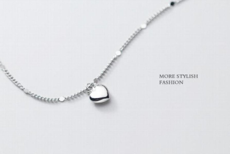 925 Sterling Silver Heart Pendant Coin Chain Necklace