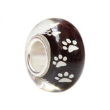 925 Silver Pet Print Heart Charm Glass Beads