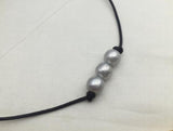 Gray Freshwater Pearl Leather Necklace, Bridal Gift