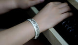 S925 Silver Bird Flower Twig Bracelet Bangle for Women Girl Lady