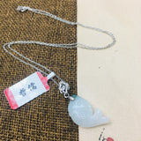 Burmese Ajadeite Fish Pendant w/ 925 Silver Necklace