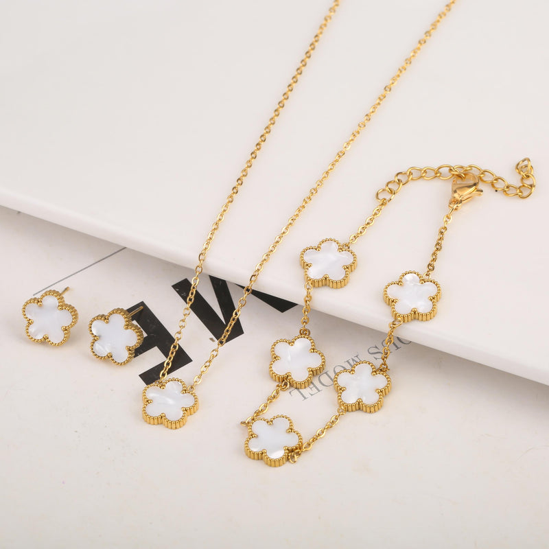 Stainless Steel Plant Five Leaf Flower Jewelry Set
