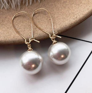 Simulated Pearl Round Dangle Earrings - Red Gray Ball Drop Earring