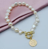 Baroque Freshwater Pearl Bracelet Plated, OT Buckle