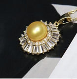 925 Silver Pink Pearl Freshwater Pendant Zircon Crystal Gem Jewelry