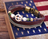 Bronze Surfer Hemp Leather Stone Beads Bangle Bracelet Mens