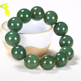 Hetian Jade Dark Green Round Bead Bracelet Men's Women's Jewelry