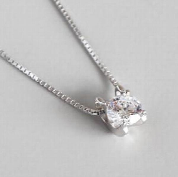 925 Silver Zircon Diamond Necklace Pendant Gift